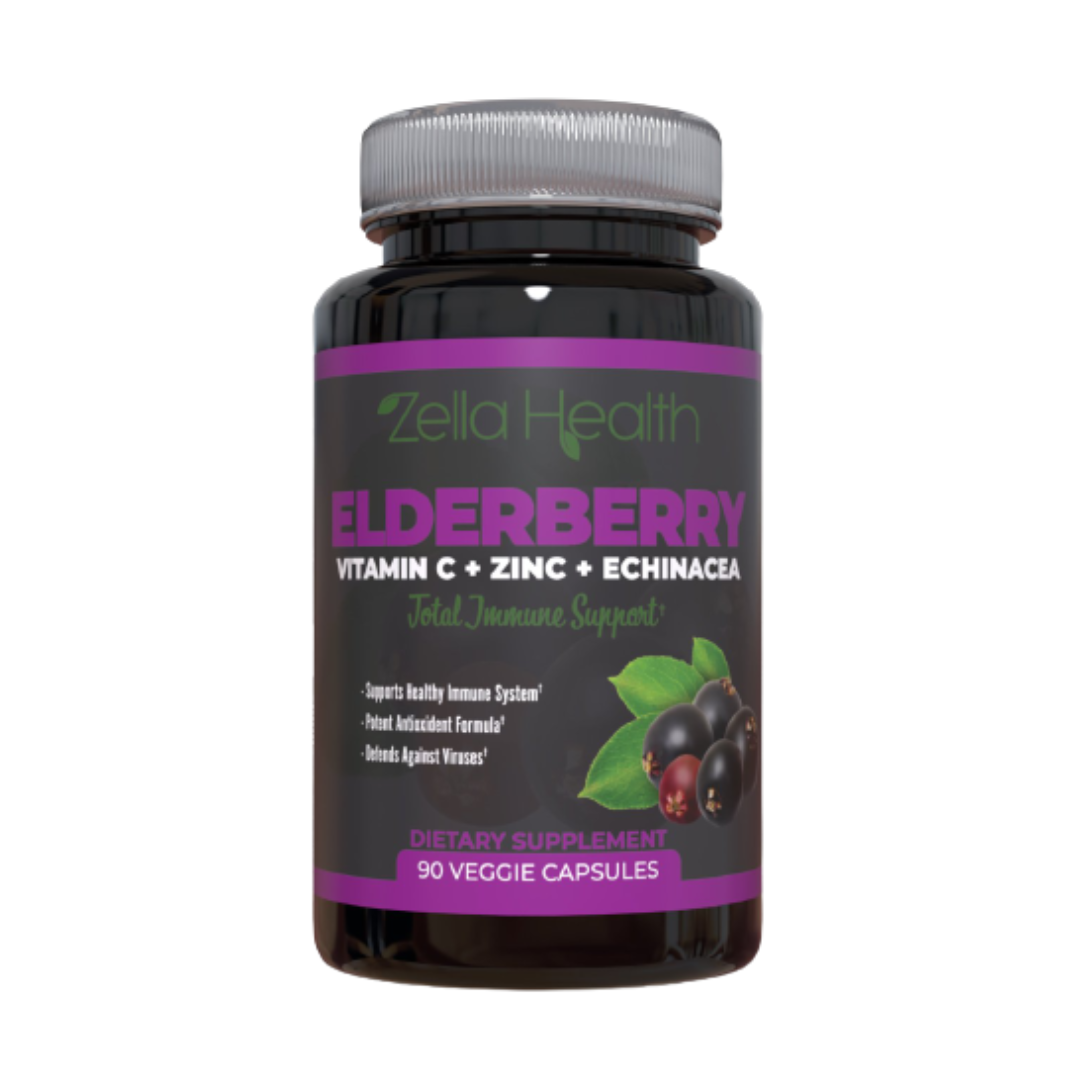 Elderberry - with Zinc, Vitamin C, and Echinacea - Supplement - Daily Immune Support - 90 Veggie Capsules - Zella Health