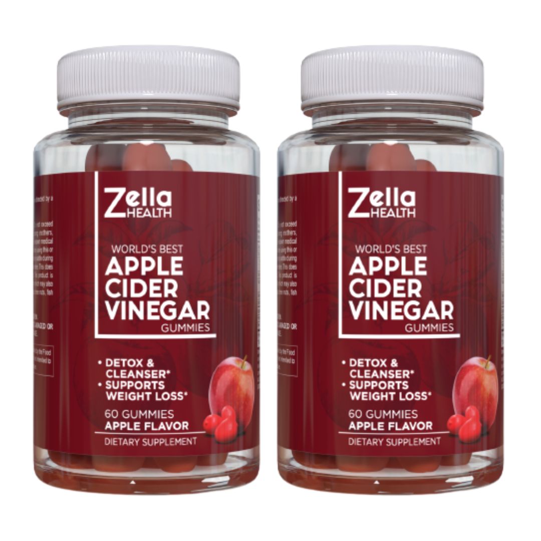 2 Bottles of Apple Cider Vinegar Gummies, Immunity, Detox, Cleanse & Weight Control Supplement - Zella Health - 60 pieces