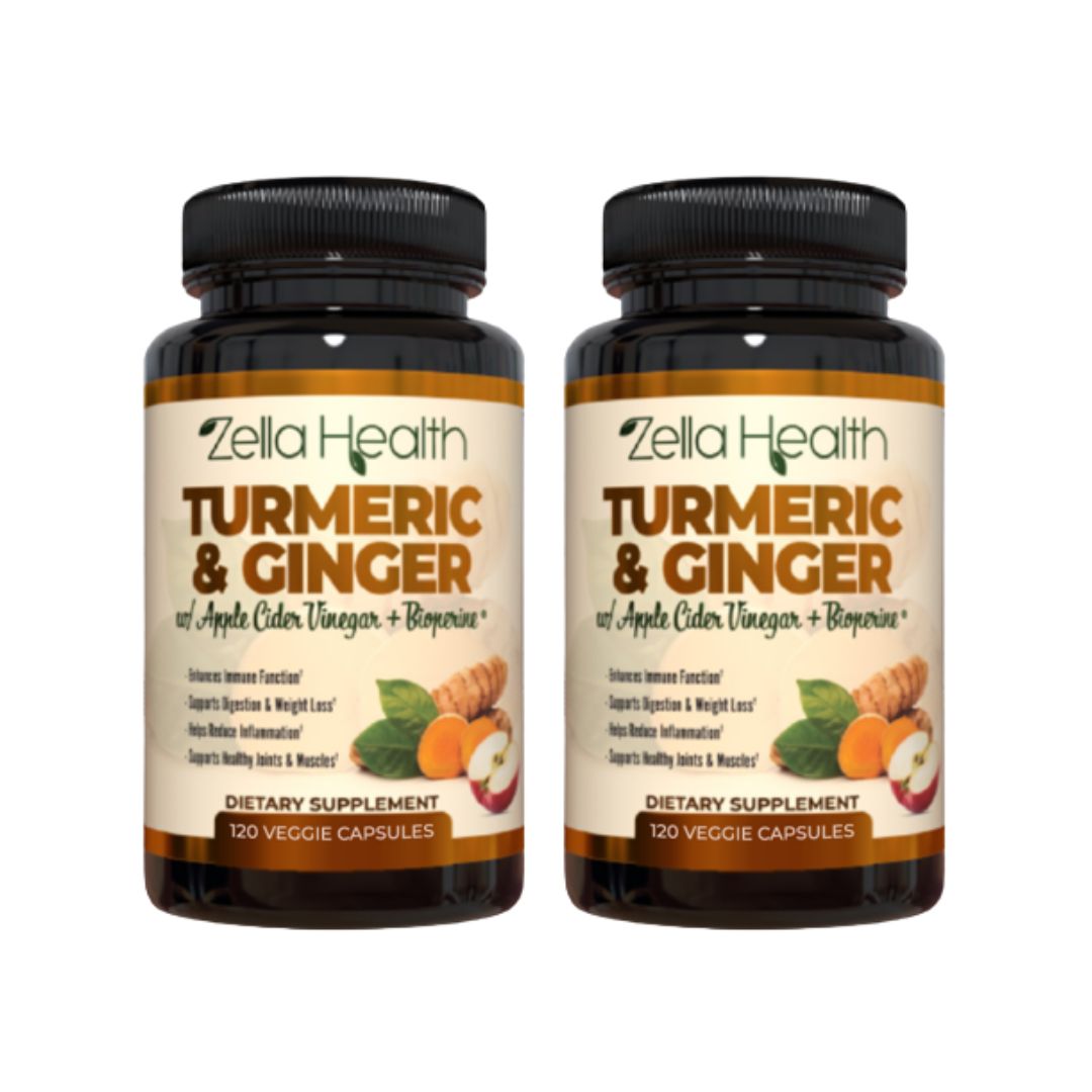 4 Month Supply Turmeric Curcumin with Ginger, Apple Cider Vinegar, Bioperine -  2 Bottles - 120 Veggie Capsules