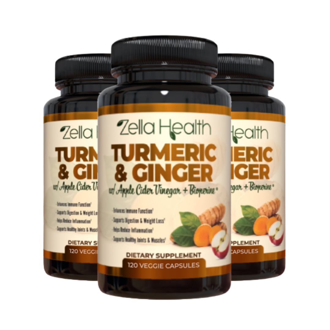 6 Month Supply Turmeric Curcumin with Ginger, Apple Cider Vinegar, Bioperine - 3 Bottles - 120 Veggie Capsules