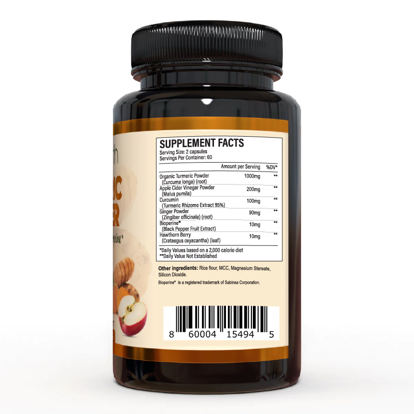 2 Month Supply Turmeric Curcumin with Ginger, Apple Cider Vinegar, Bioperine - 120 Veggie Capsules
