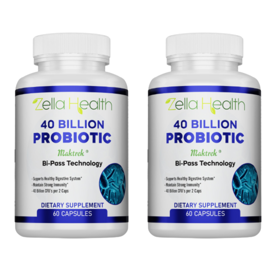2 Bottles of Probiotic 40 Billion CFU's w/ Maktrek Supports Healthy Digestion 120 Capsules Zella Health