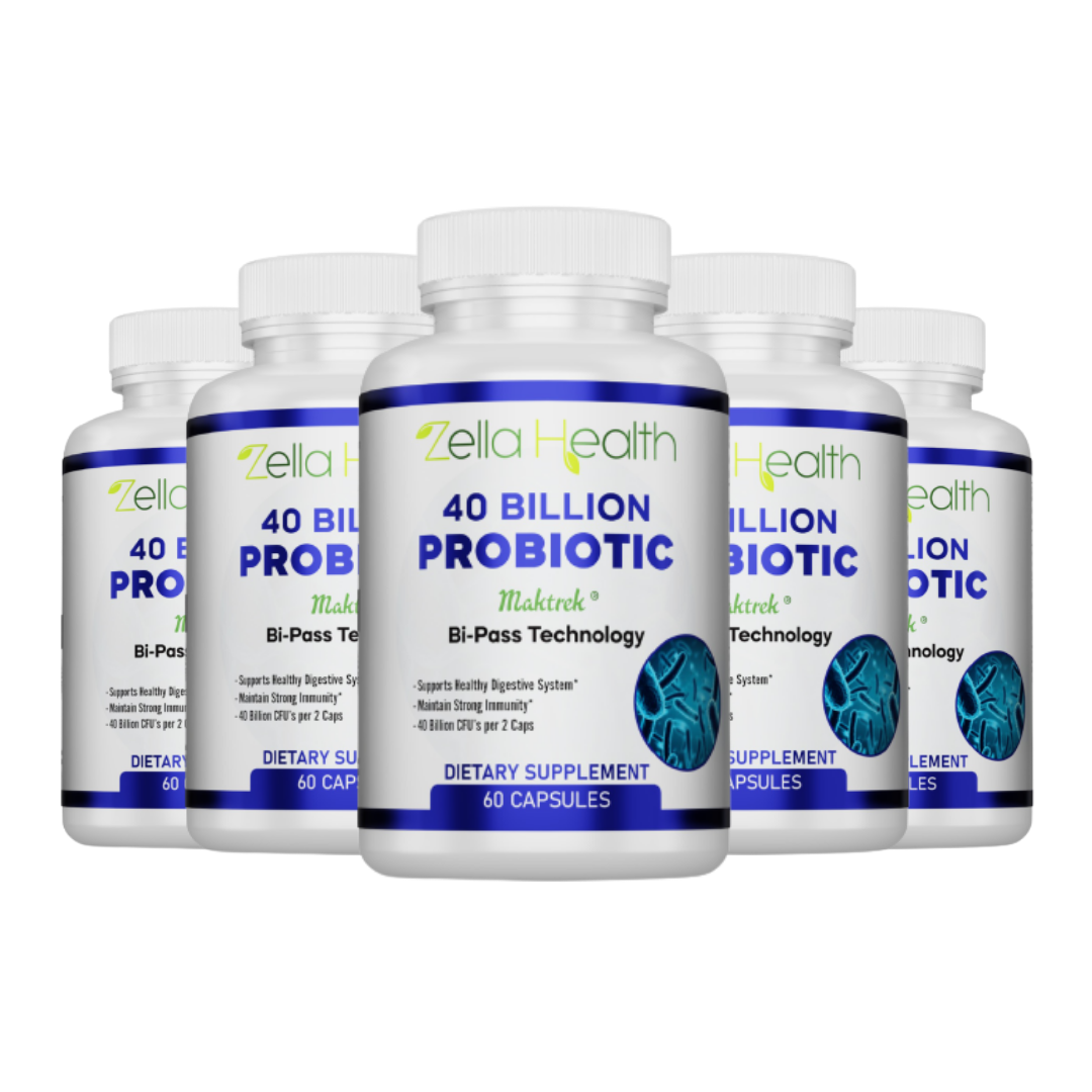 Probiotic 40 Billion CFU's w/ Maktrek Supports Healthy Digestion 5 Month Supply 300 Capsules Zella Health