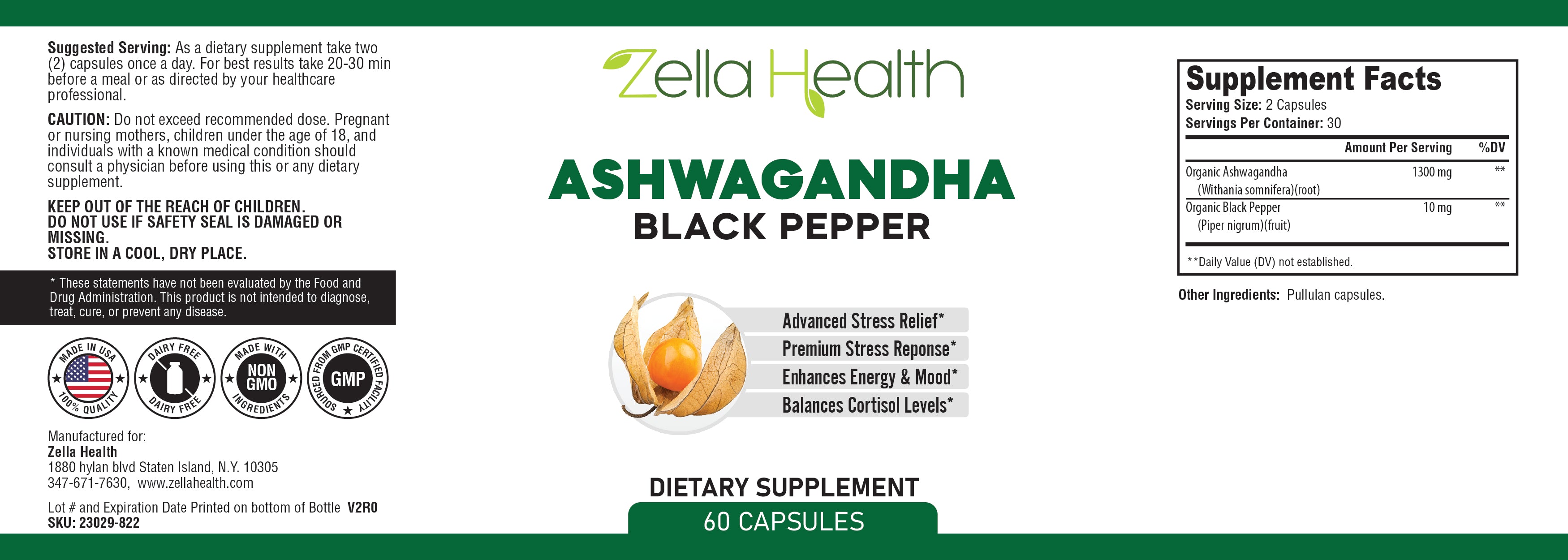 Ashwagandha 1300mg - Adrenal, Mood & Thyroid Support - 120 Capsules, 2 Bottles