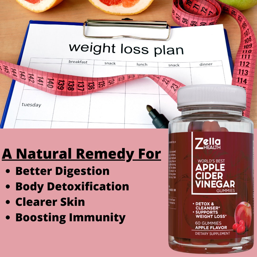 2 Bottles of Apple Cider Vinegar Gummies, Immunity, Detox, Cleanse & Weight Control Supplement - Zella Health - 60 pieces