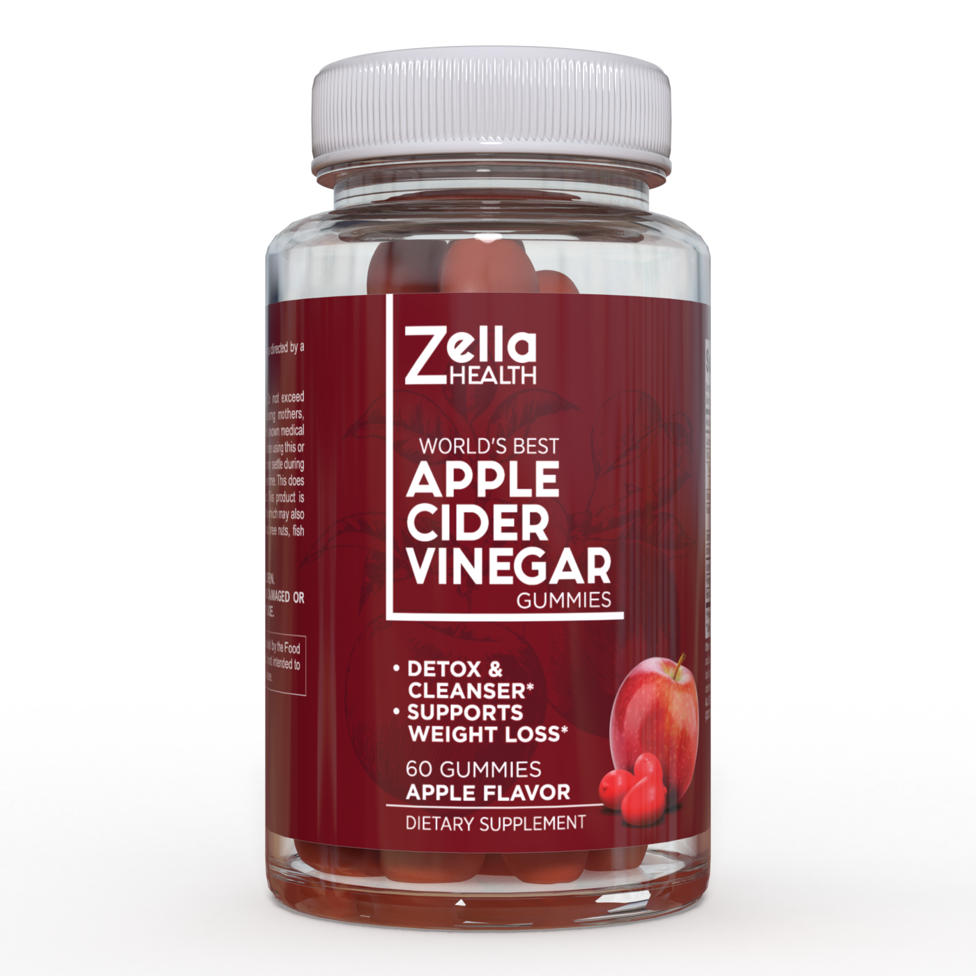 1 Bottle Apple Cider Vinegar Gummies, Immunity, Detox, Cleanse & Weight Control Supplement - Zella Health - 60 pieces