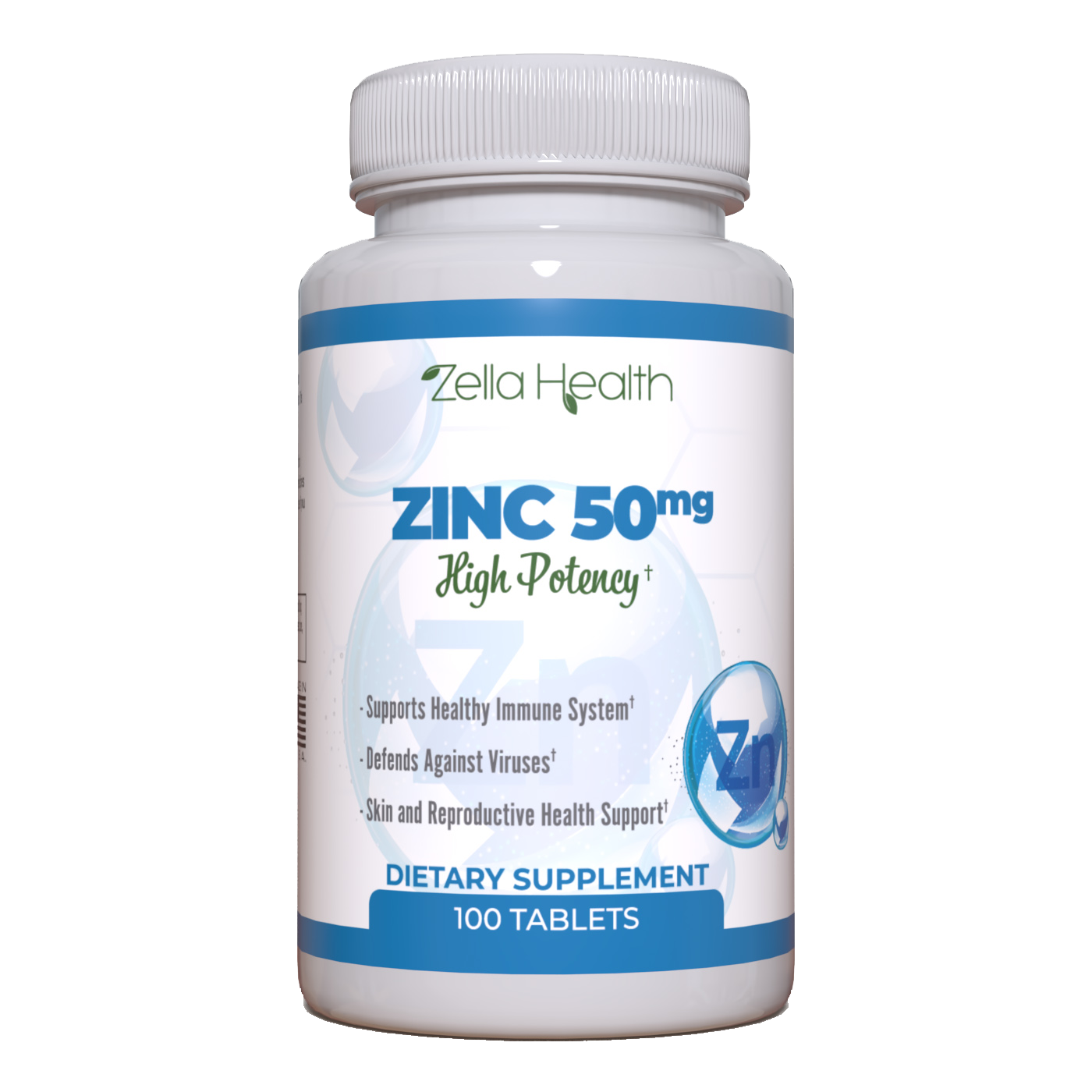 Zinc 50 MG - (oxide/citrate) High Potency Vegan 100 Tablets - Supplement