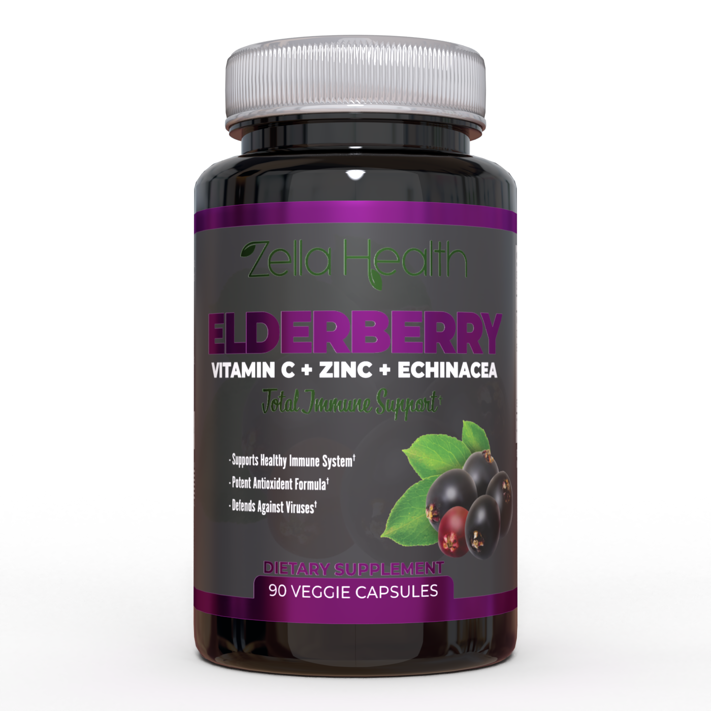 Baya de saúco premium - con zinc, vitamina C y equinácea - Suplemento - Apoyo inmunológico diario - 90 cápsulas vegetales - Zella Health