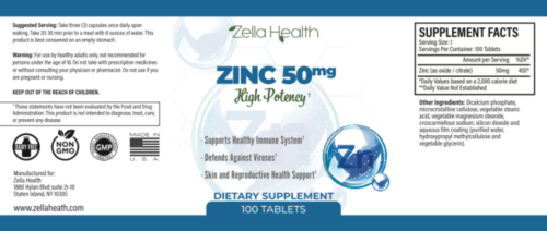 Zinc 50 MG - (oxide/citrate) High Potency Vegan 100 Tablets - Supplement